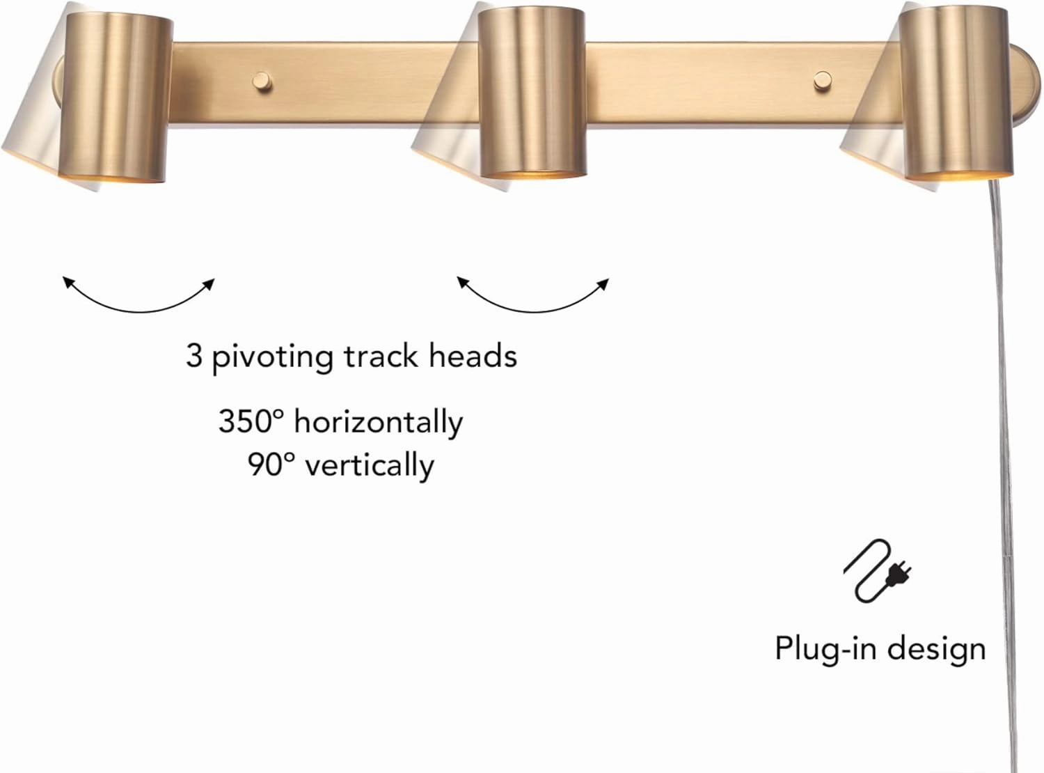 GLOBE Electric 59469 3-Light Plug-in Track Lighting, Matte Brass, Bulb Not Included
