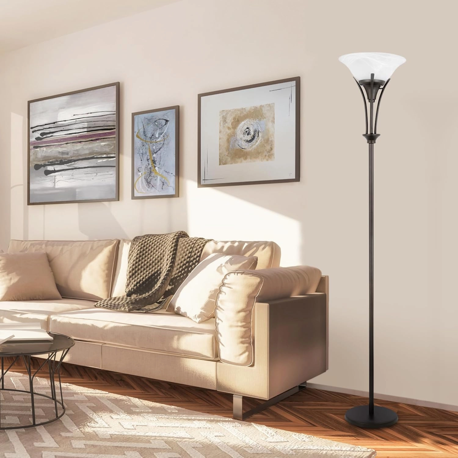 Globe Electric 63361 Gatineau 70" Floor Lamp, Dark Bronze Finish, Alabaster Glass Shade, 0