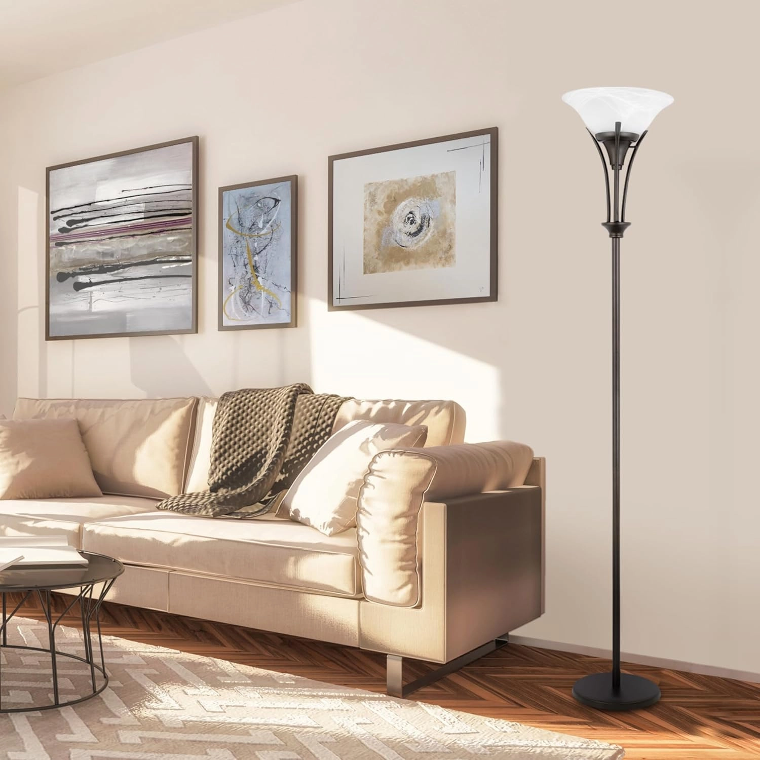 Globe Electric 63361 Gatineau 70" Floor Lamp, Dark Bronze Finish, Alabaster Glass Shade, 0