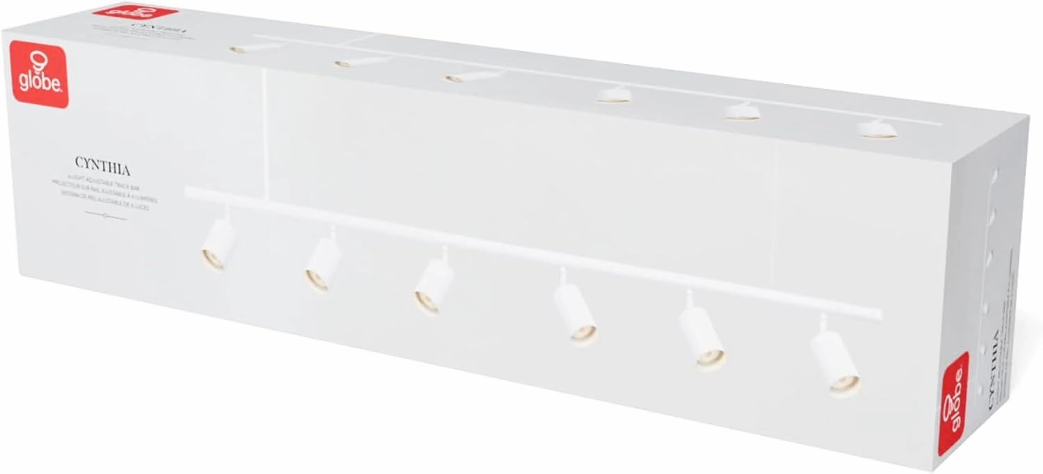 GLOBE Electric 64000124 55" 6-Light Adjustable Height Track Lighting, Matte White, Pivoting Track Heads