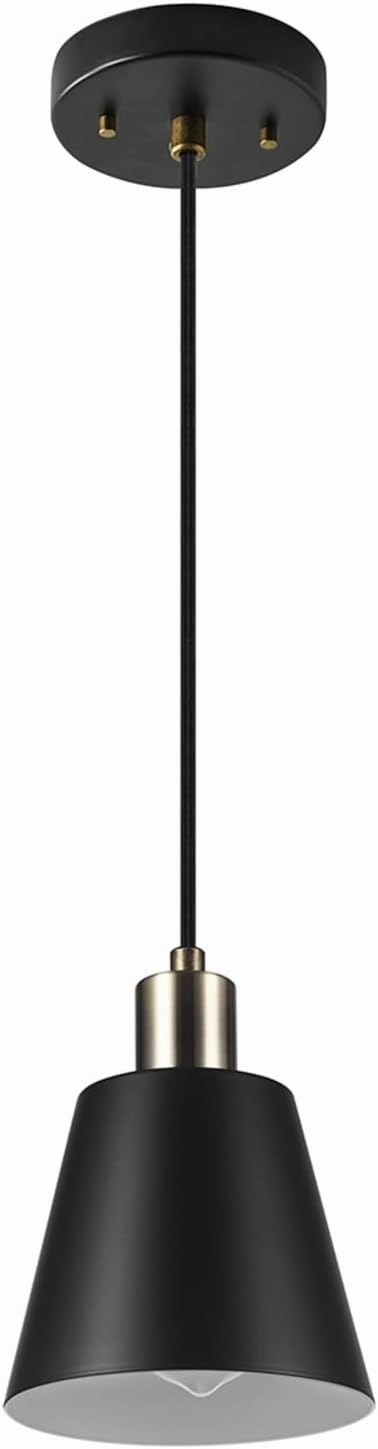 GLOBE Electric 67000153 1-Light Plug-in or Hardwire Pendant Light, Matte Black, Matte Brass Accents, Adjustable Height, Ceiling Lights, Home Essentials, Kitchen, Bedroom, Indoor Lighting, Décor