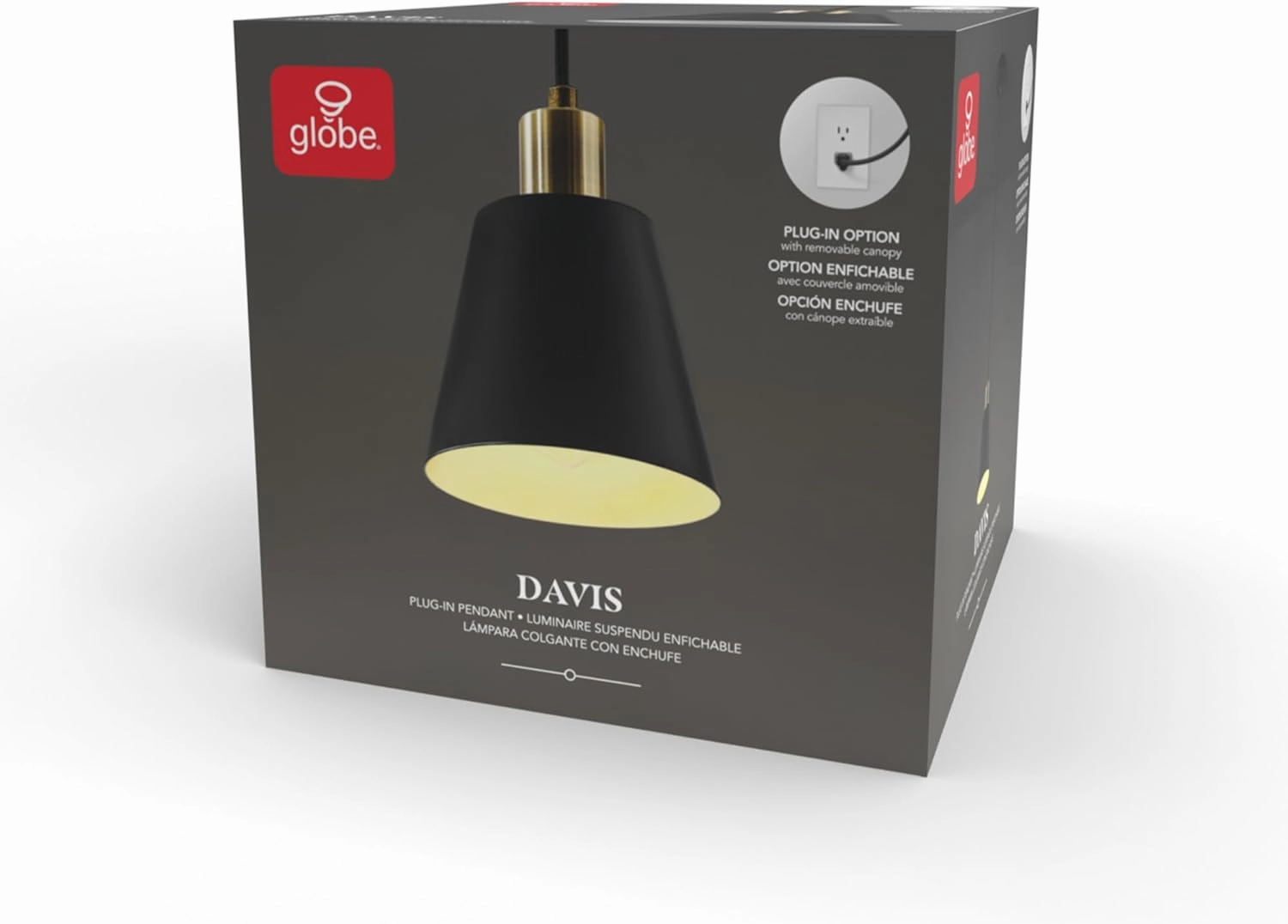 GLOBE Electric 67000153 1-Light Plug-in or Hardwire Pendant Light, Matte Black, Matte Brass Accents, Adjustable Height, Ceiling Lights, Home Essentials, Kitchen, Bedroom, Indoor Lighting, Décor
