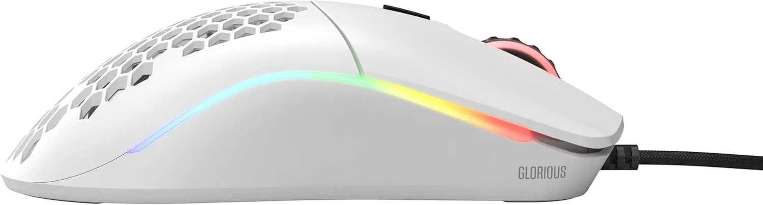 Glorious Model O Wired Gaming Mouse 67g Superlight Honeycomb Design, RGB, Pixart 3360 Sensor, Omron Switches, Ambidextrous - Matte White