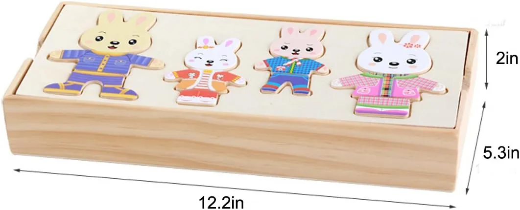 Goclothod Wooden Jigsaw Puzzle 72 Pcs Kids Early Educational Toys Dress-Up Puzzle Set