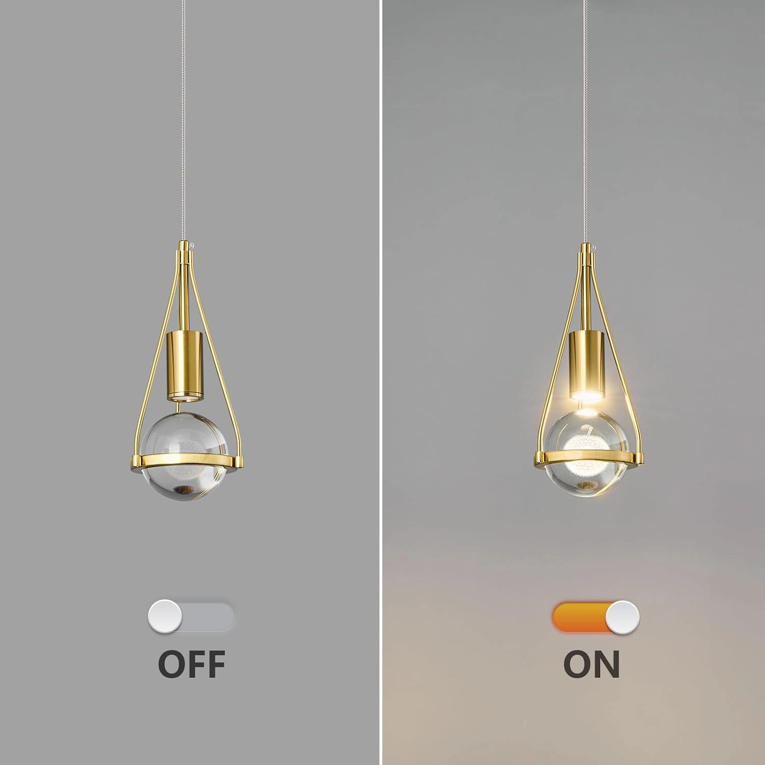 Gold Dandelion Pendant Light in Brushed Brass Finish, 1-Light Mini Globe Modern Crystal Kitchen Island Pendant Lighting Dimmable LED Hanging Ceiling Light Fixture for Bathroom Bedroom
