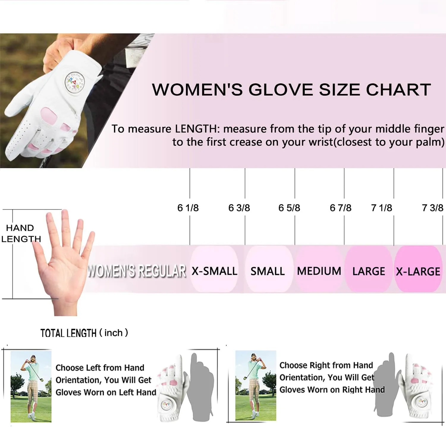 Golf Gloves Women Leather with Ball Marker 3 Pack, Left Hand Right Stylish Pink All Weather Grip Breathable Glove, Fit Sizes Small Medium Large for Womens Ladies