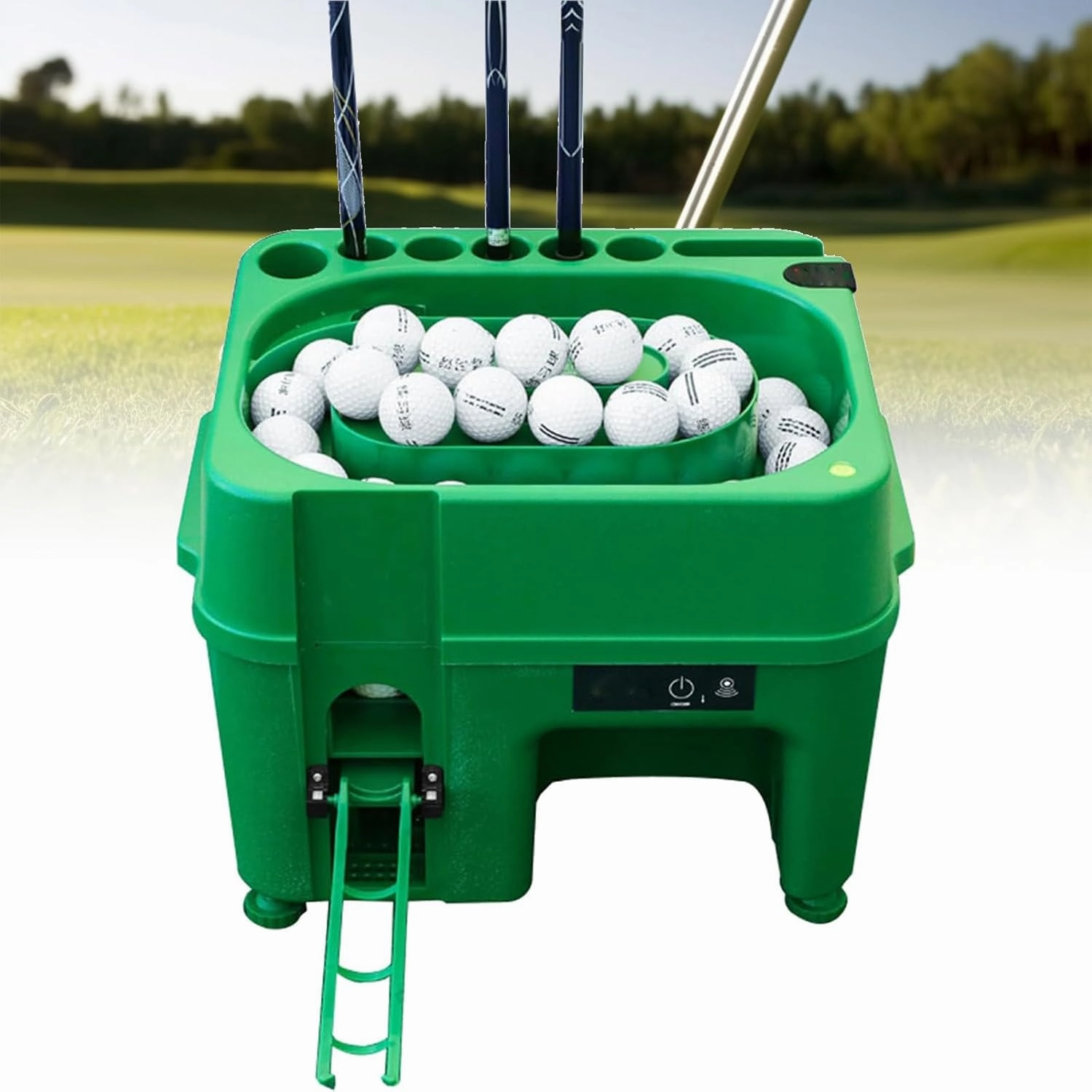 Golf Ball Teeing Device,Induction Automatic Ball Launcher,40 Ball Capacity, Equipped with 6 Hole Cue Rack,Suitable for Indoor, Outdoor Training Golf Ball Launching Device