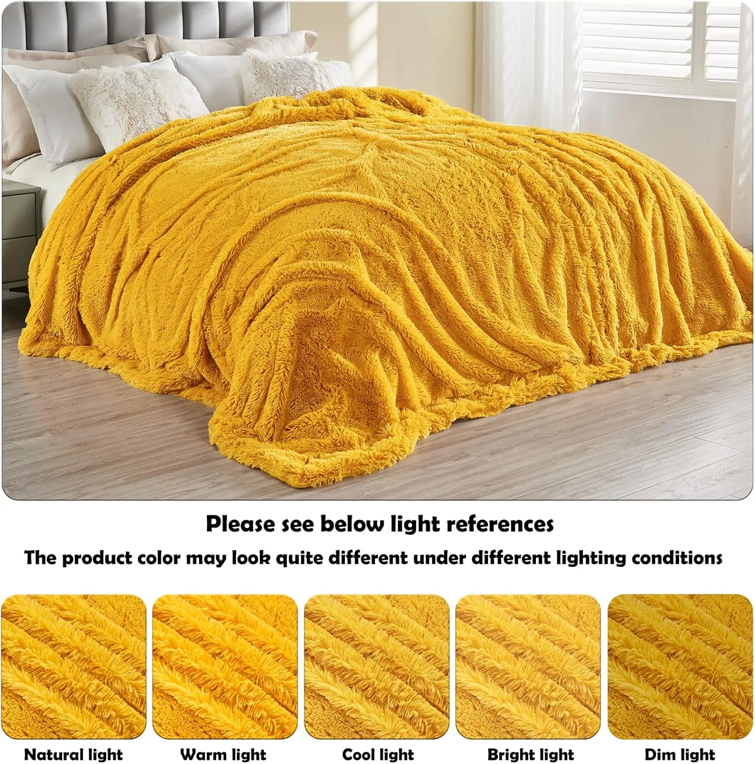 GONAAP Fuzzy Faux Fur Throw Blanket Mustard Yellow Super Soft Cozy Plush Fuzzy Shaggy Blanket for Couch Sofa Bed (Mustard Yellow, Throw(50"x60"))