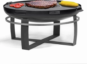 Good Directions Fire Pit Ignition 32" Large Handcrafted Cooking Fire Pit with Cooking Grill Plate Attachment for Backyard Bonfire Campfire for Outside, Large Outdoor Steel