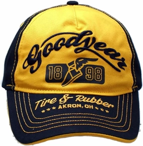 Goodyear Tire & Rubber Colorblock Logo Slouch Adjustable Snapback Baseball Dad Hat Yellow/Navy