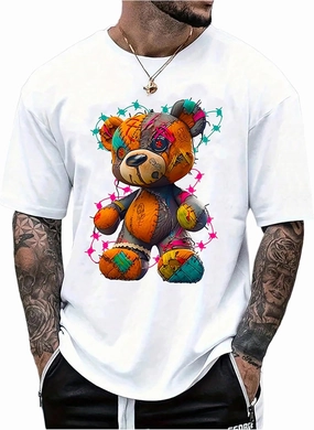 GORGLITTER Men's Bear Graphic Y2k Shirt Crew Neck Short Sleeve Oversized Casual Summer Tees Top 2025