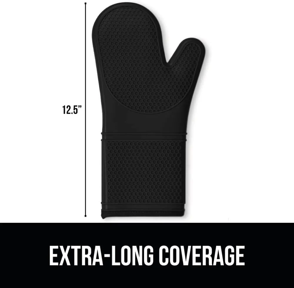 GORILLA GRIP Heat Resistant Durable Silicone Oven Mitts, BPA-Free Protective Grilling Potholders, Soft Cotton Lining, Flexible Waterproof Cooking Mitt Set, Kitchen Home Essentials, 12.5x8.3, Black
