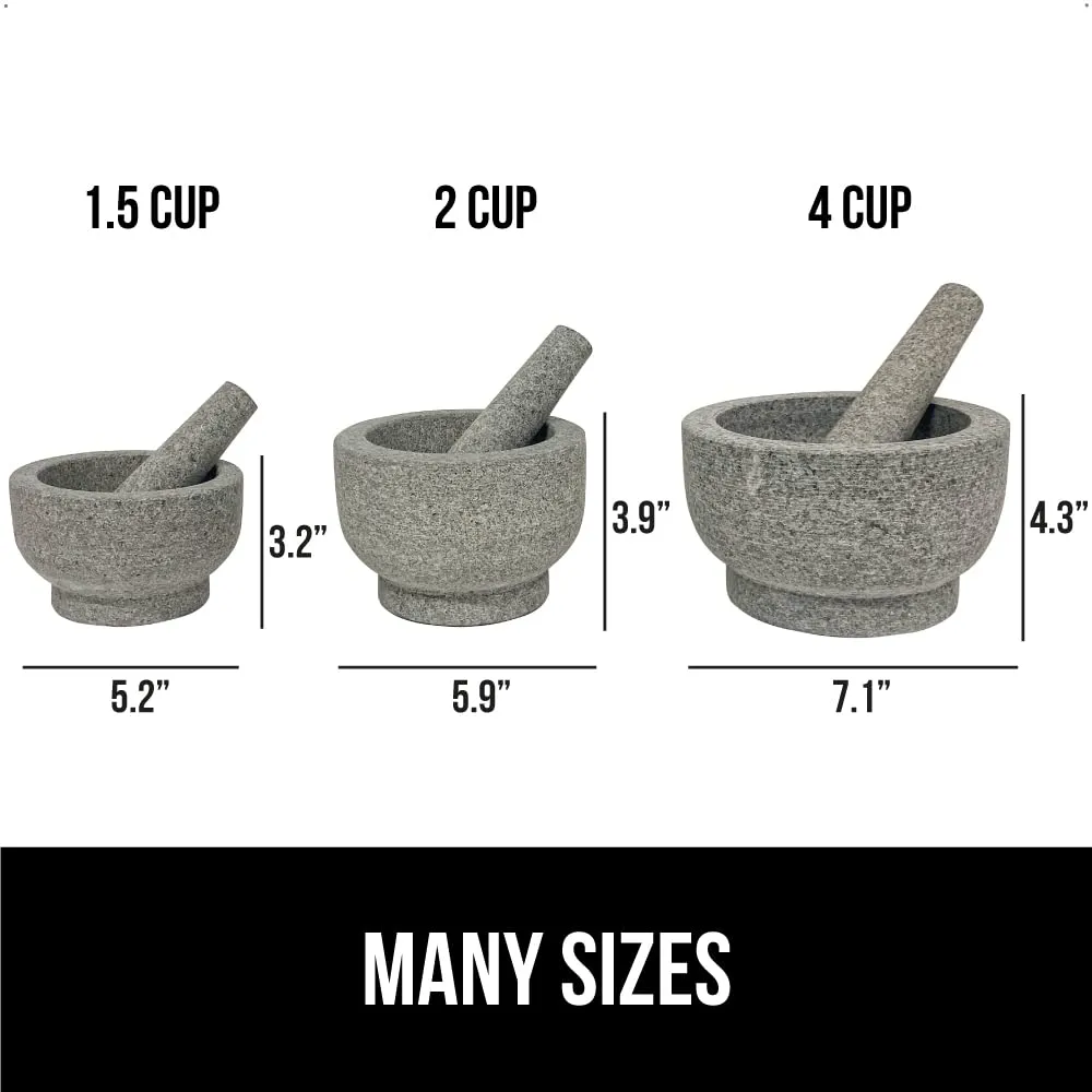 GORILLA GRIP Heavy Duty Mortar and Pestle Set with Slip Resistant Base, 2 Cup, 100% Granite Stone Molcajete Guacamole Bowl, Grind Seeds, Spices, Crush Garlic, Kitchen Muddler for Fresh Herbs, Gray
