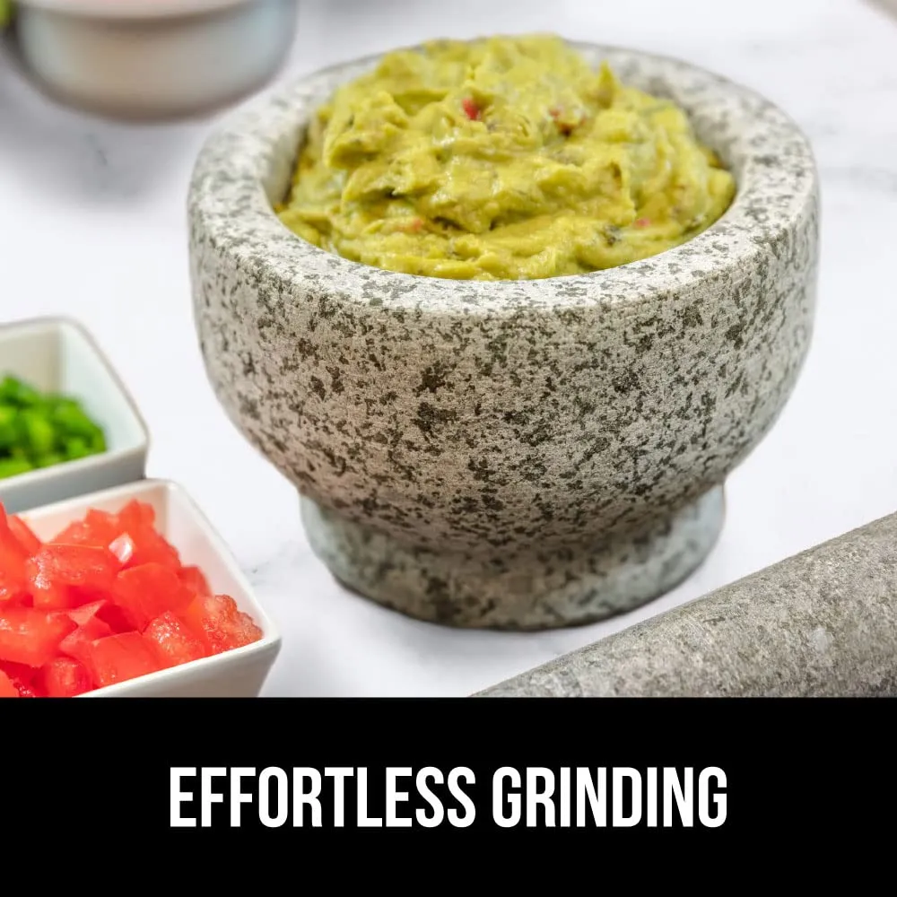 GORILLA GRIP Heavy Duty Mortar and Pestle Set with Slip Resistant Base, 2 Cup, 100% Granite Stone Molcajete Guacamole Bowl, Grind Seeds, Spices, Crush Garlic, Kitchen Muddler for Fresh Herbs, Gray
