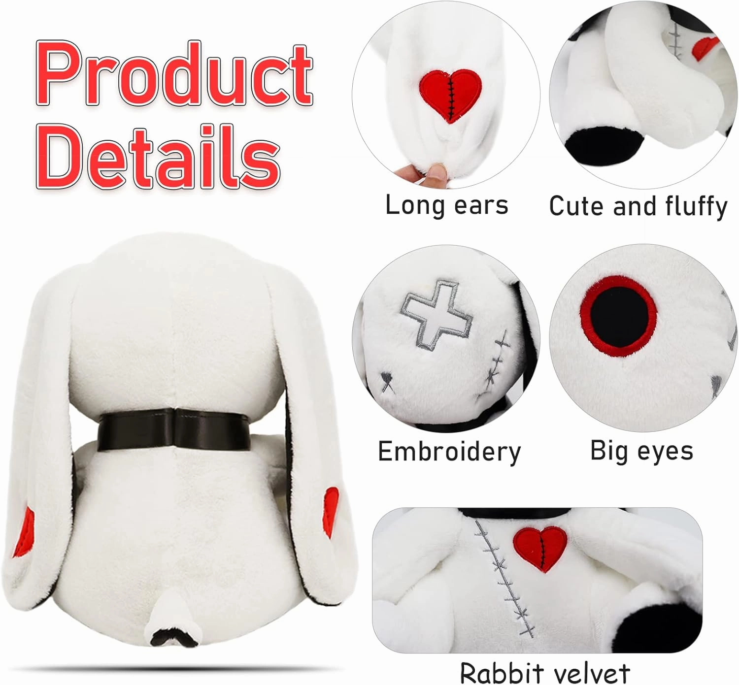 Goth Bunny Plush Rabbit Toy - Horror Plushie Creepy Spooky Easter Bunny Crazy Plushie