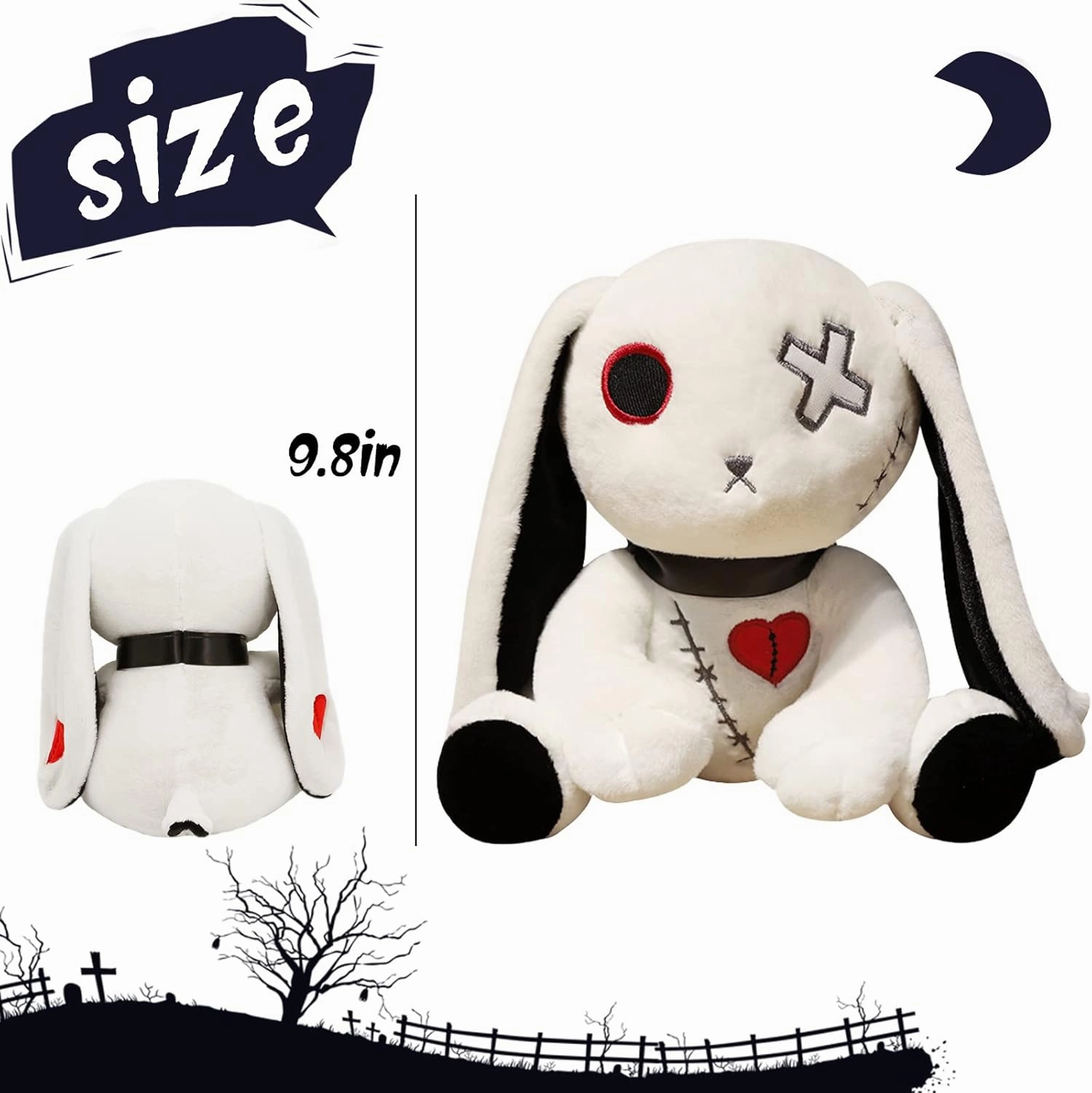 Goth Bunny Plush Rabbit Toy - Horror Plushie Creepy Spooky Easter Bunny Crazy Plushie