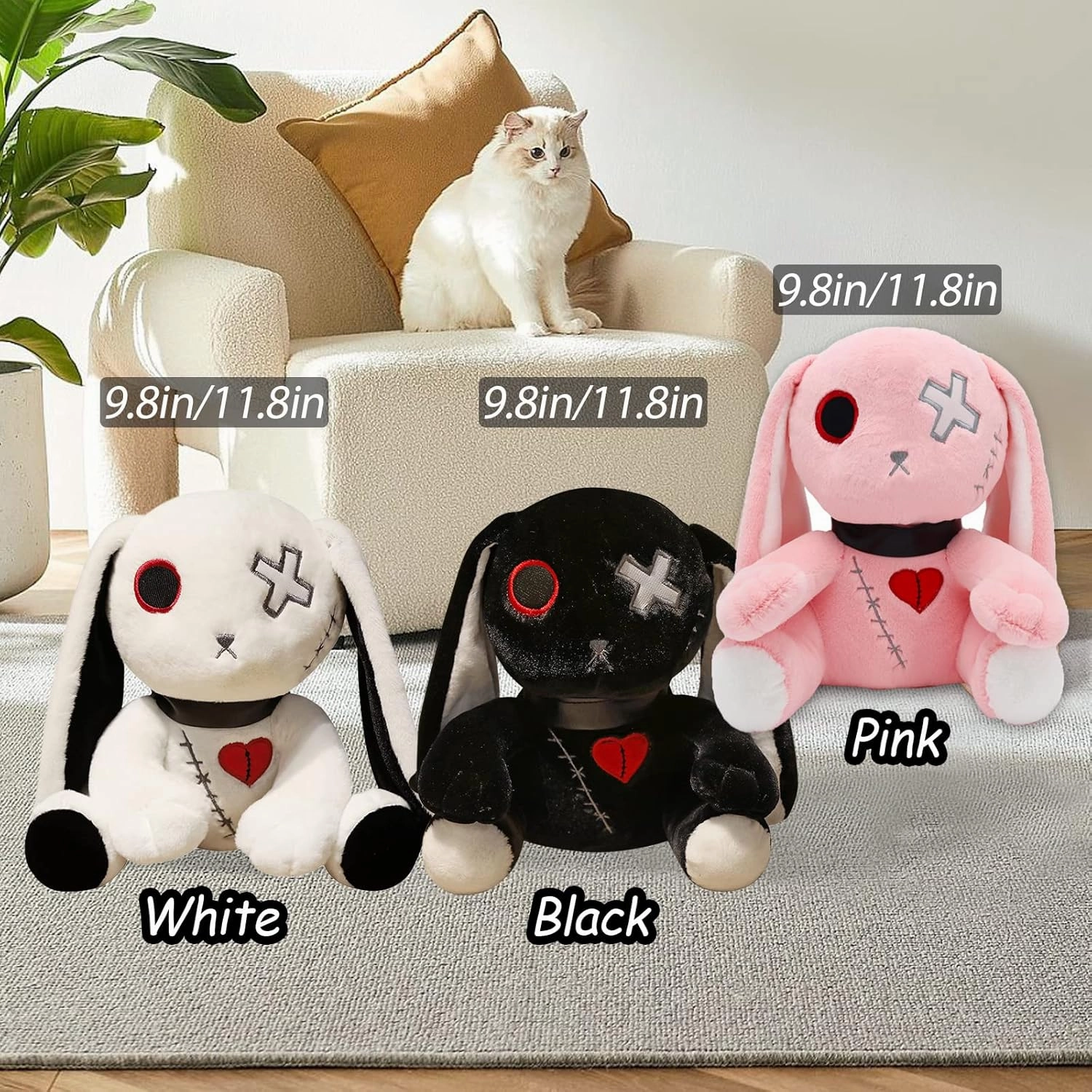 Goth Bunny Plush Rabbit Toy - Horror Plushie Creepy Spooky Easter Bunny Crazy Plushie