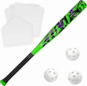 Grand Slam Set- Graffiti Plastic Bat, David Ortiz Backyard Baseball Set with 3 Balls, 4 Throw Down Bases