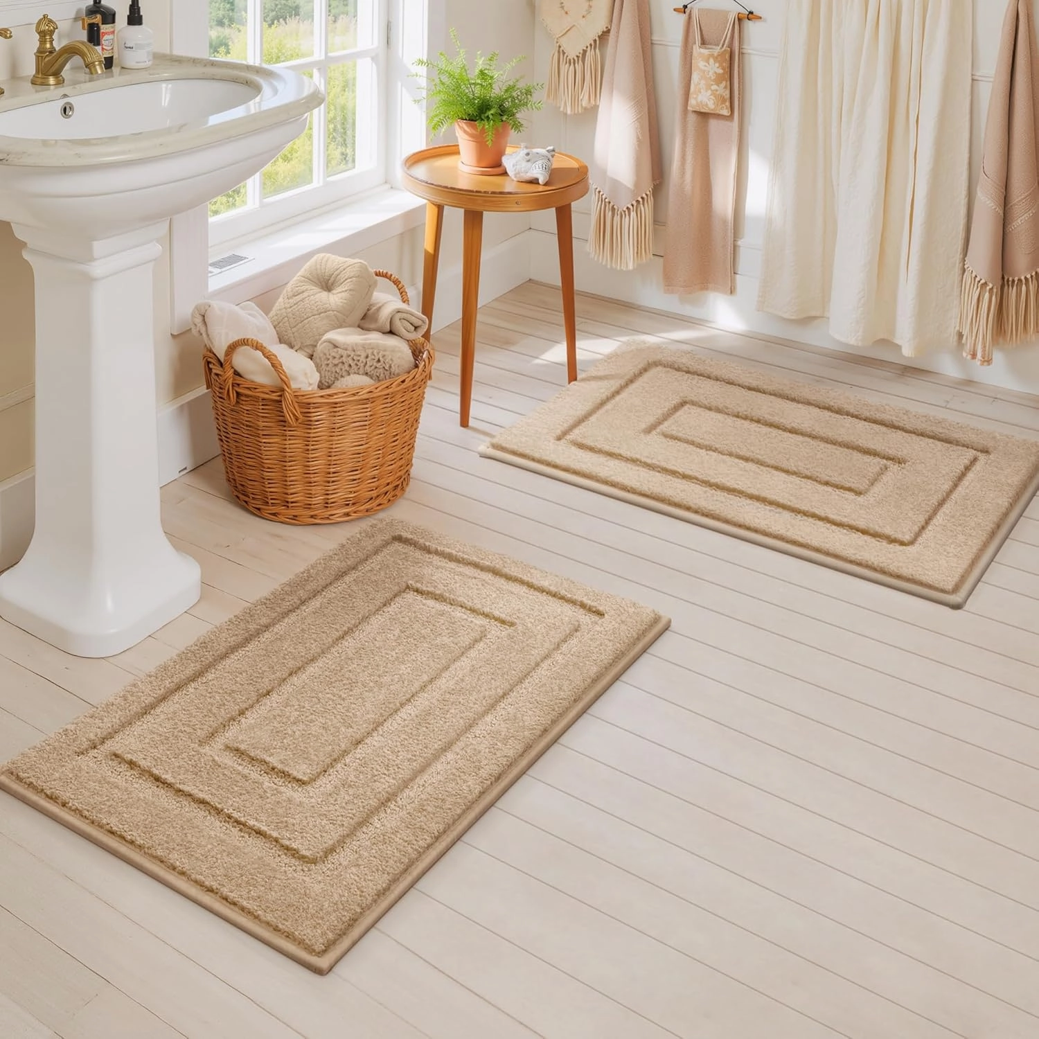 GRANNY SAYS Bathroom Rugs Sets 2 Piece,Soft Bath Mats for Bathroom, Bath Rugs Non Slip Washable, Absorbent Bath Rug for Tub, Shower and Toilet, Bath Mat Set (Khaki, 20" x 32"   16" x 24")
