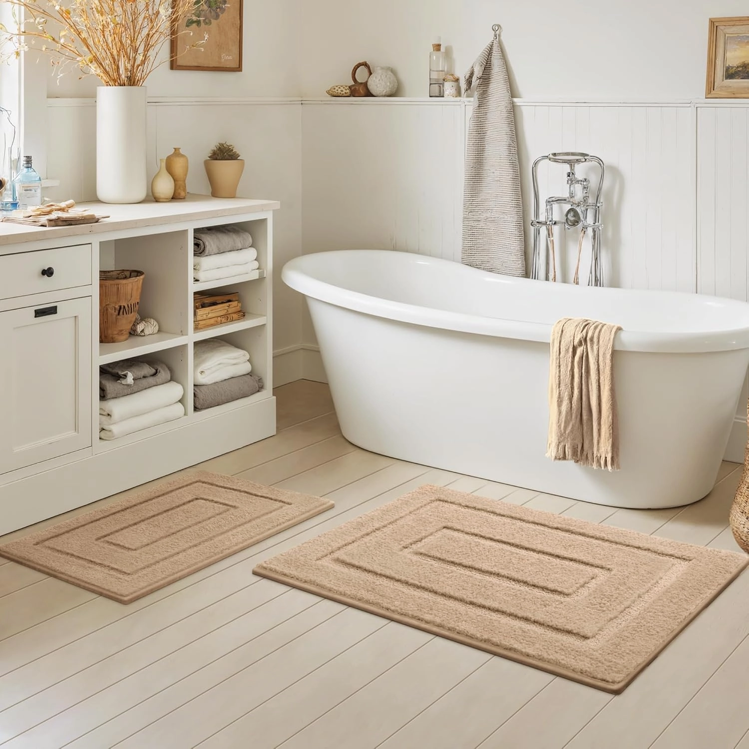 GRANNY SAYS Bathroom Rugs Sets 2 Piece,Soft Bath Mats for Bathroom, Bath Rugs Non Slip Washable, Absorbent Bath Rug for Tub, Shower and Toilet, Bath Mat Set (Khaki, 20" x 32"   16" x 24")