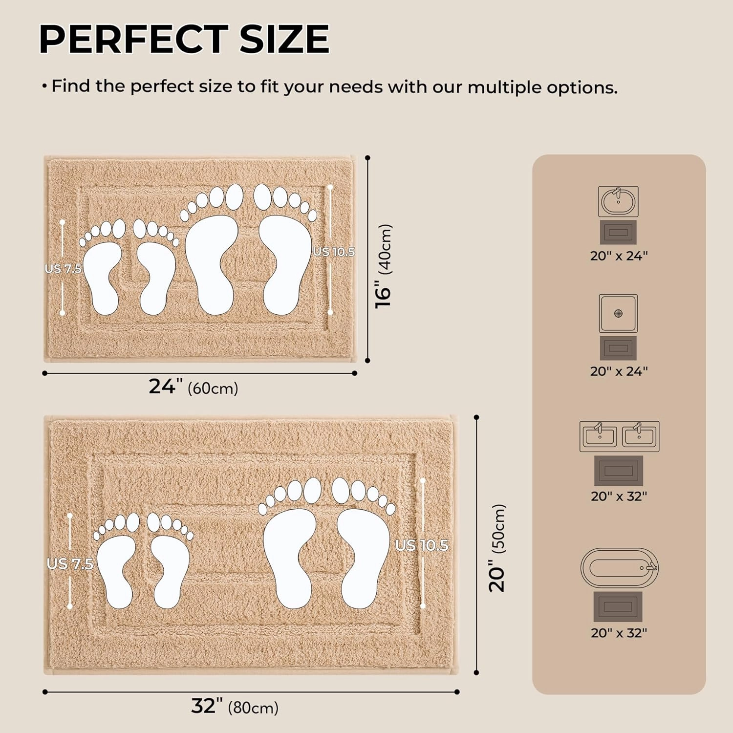 GRANNY SAYS Bathroom Rugs Sets 2 Piece,Soft Bath Mats for Bathroom, Bath Rugs Non Slip Washable, Absorbent Bath Rug for Tub, Shower and Toilet, Bath Mat Set (Khaki, 20" x 32"   16" x 24")