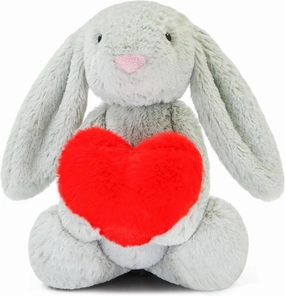 Gray Bunny Plush Toy Holding Heart – Soft and Fluffy Valentine's Day Stuffed Animal Gifts for Kids Girls Boys