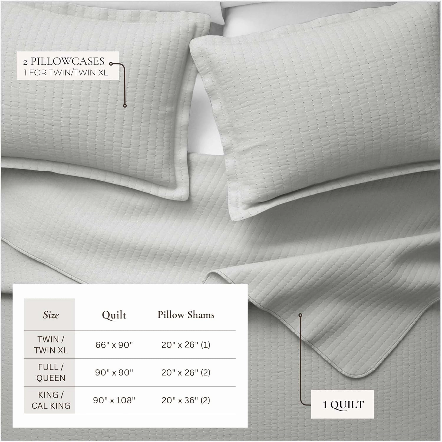 Great Bay Home Full/Queen Quilt Bedding Set, 3-Piece Lightweight Summer Channel Stitch Quilt Set with Shams, Ultra Soft Light Grey Bedspreads, Quilted Bedding Coverlets for All Seasons