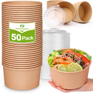 greensight 42oz Disposable Soup bowls, 50 Pack Paper Bowls With Lids, Large Salads Bowls, Heavy Duty Serving Bowls For Hot/Cold Food