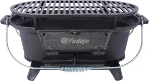 Grill Anywhere with Portable Charcoal Grill and Tabletop Cast Iron Skillet, Durable, Easy to Clean, Black