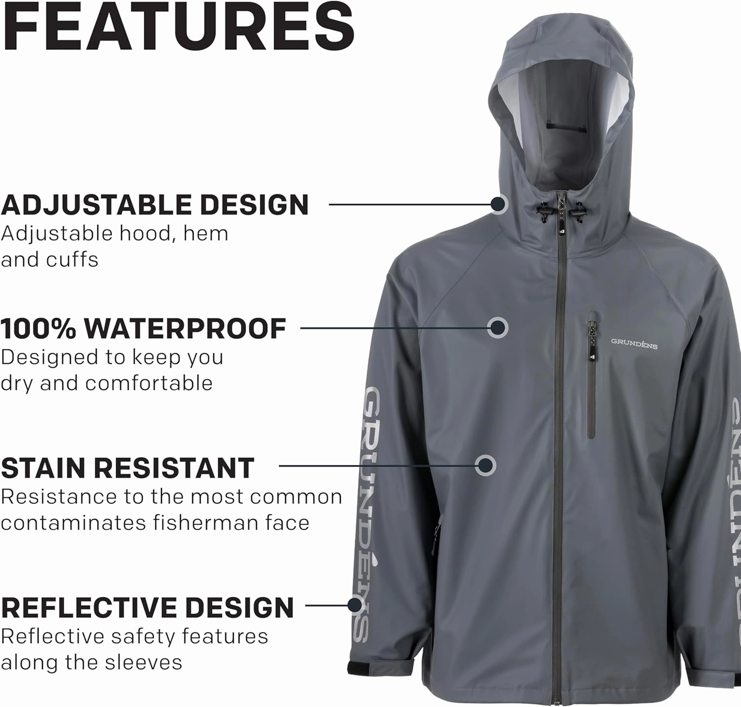 Grunden’s Men’s Tourney Jacket - Hooded Waterproof Fishing Jacket, Lightweight Athletic Fit, Packable Rain Coat