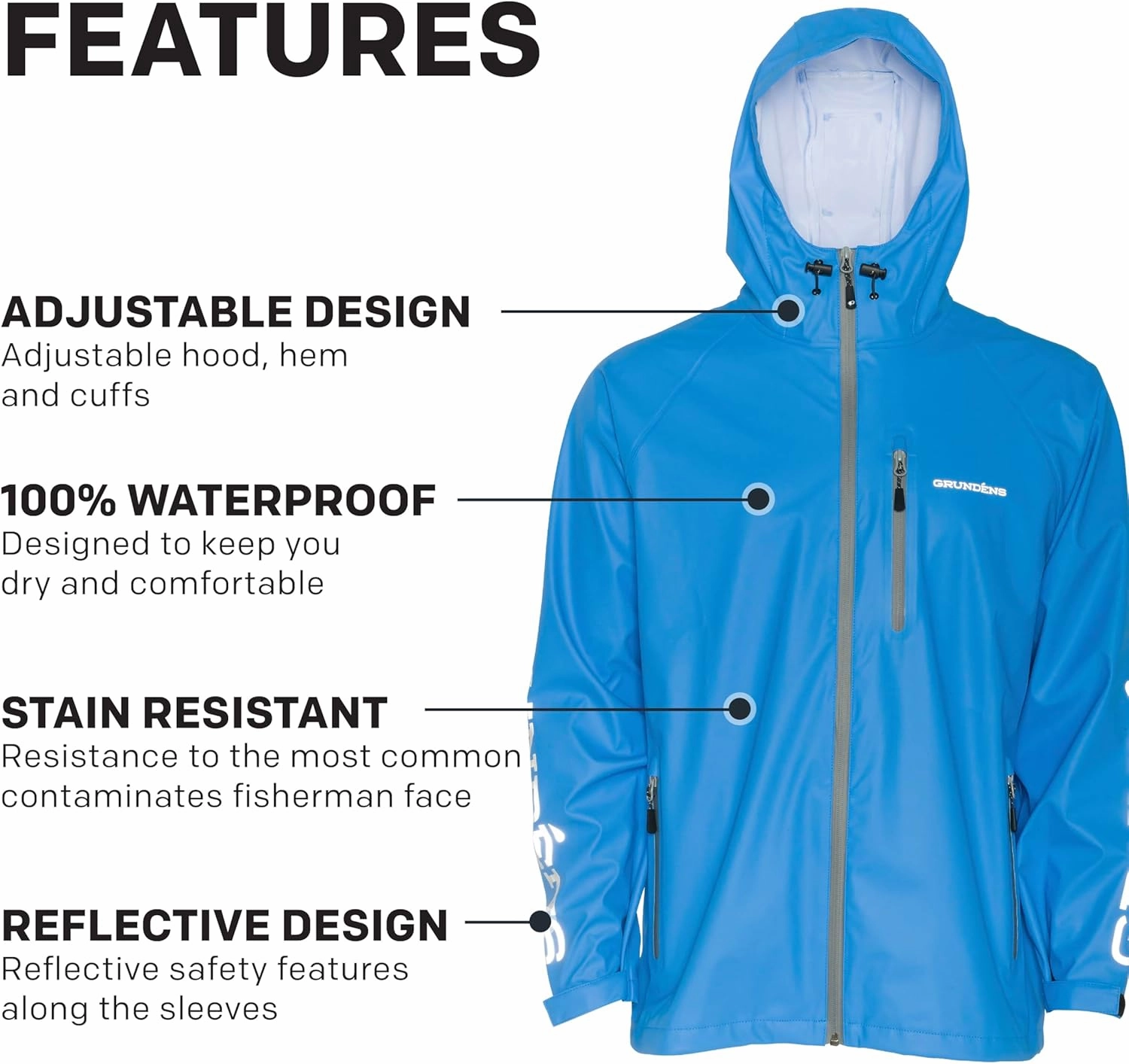 Grunden’s Men’s Tourney Jacket - Hooded Waterproof Fishing Jacket, Lightweight Athletic Fit, Packable Rain Coat