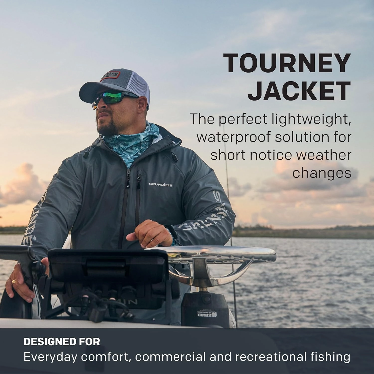 Grunden’s Men’s Tourney Jacket - Hooded Waterproof Fishing Jacket, Lightweight Athletic Fit, Packable Rain Coat