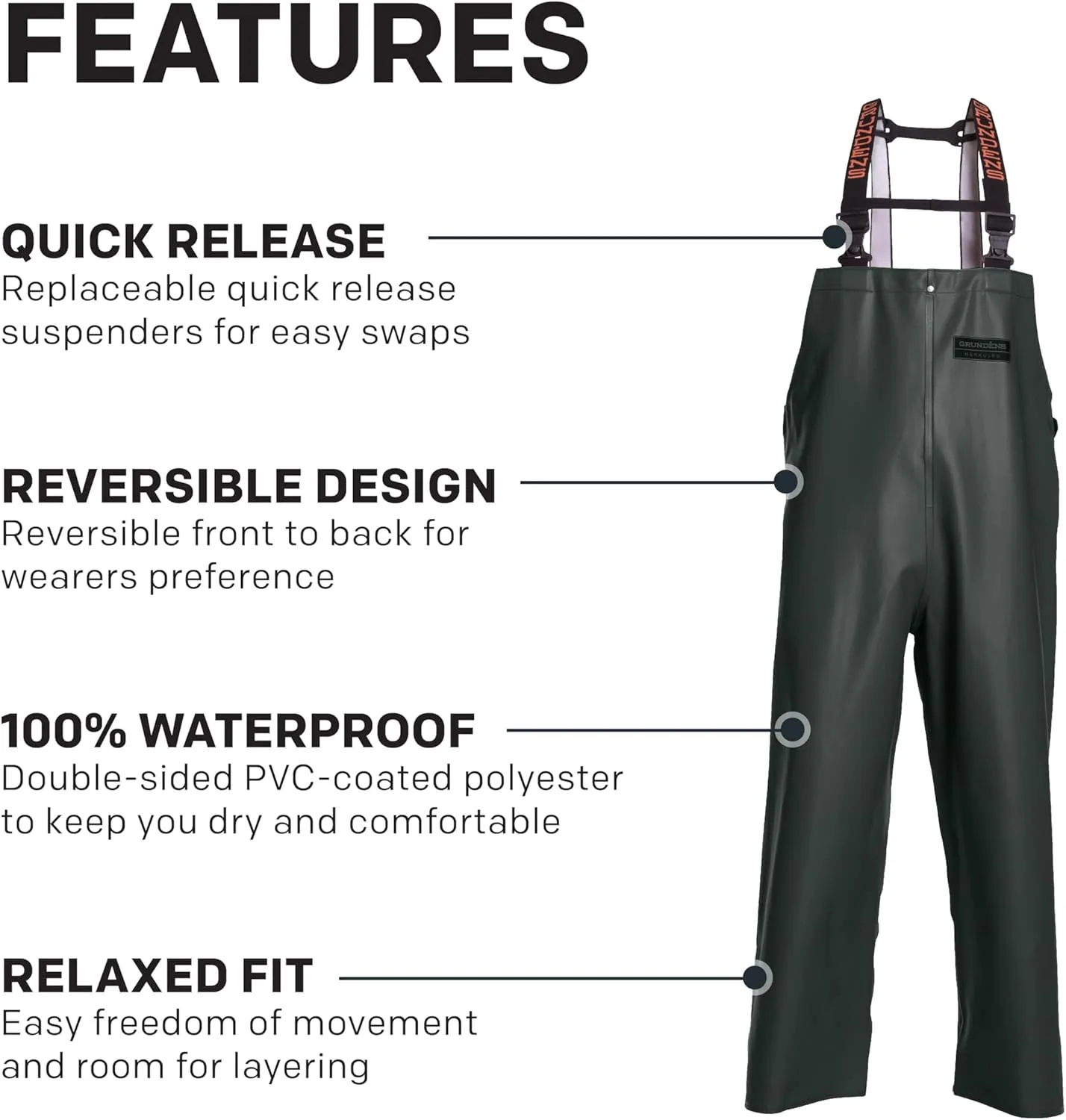 Grundens Men’s Herkules Professional-Grade Bib Pant | Waterproof, Adjustable