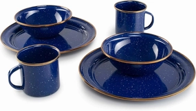 GSI Outdoors Mesa 2-Person Enamelware Dining Set 6-Pieces – Lapis with Bronze-Finished Stainless Steel Rim, Dishwasher Safe, Lapis