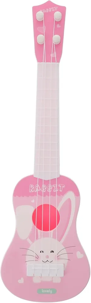 Guitar Toy Pink Rabbit Early Educational Instruments 4 Strings Ukulele Toy Musical Instrument Toy Gift for Toddlers Kids