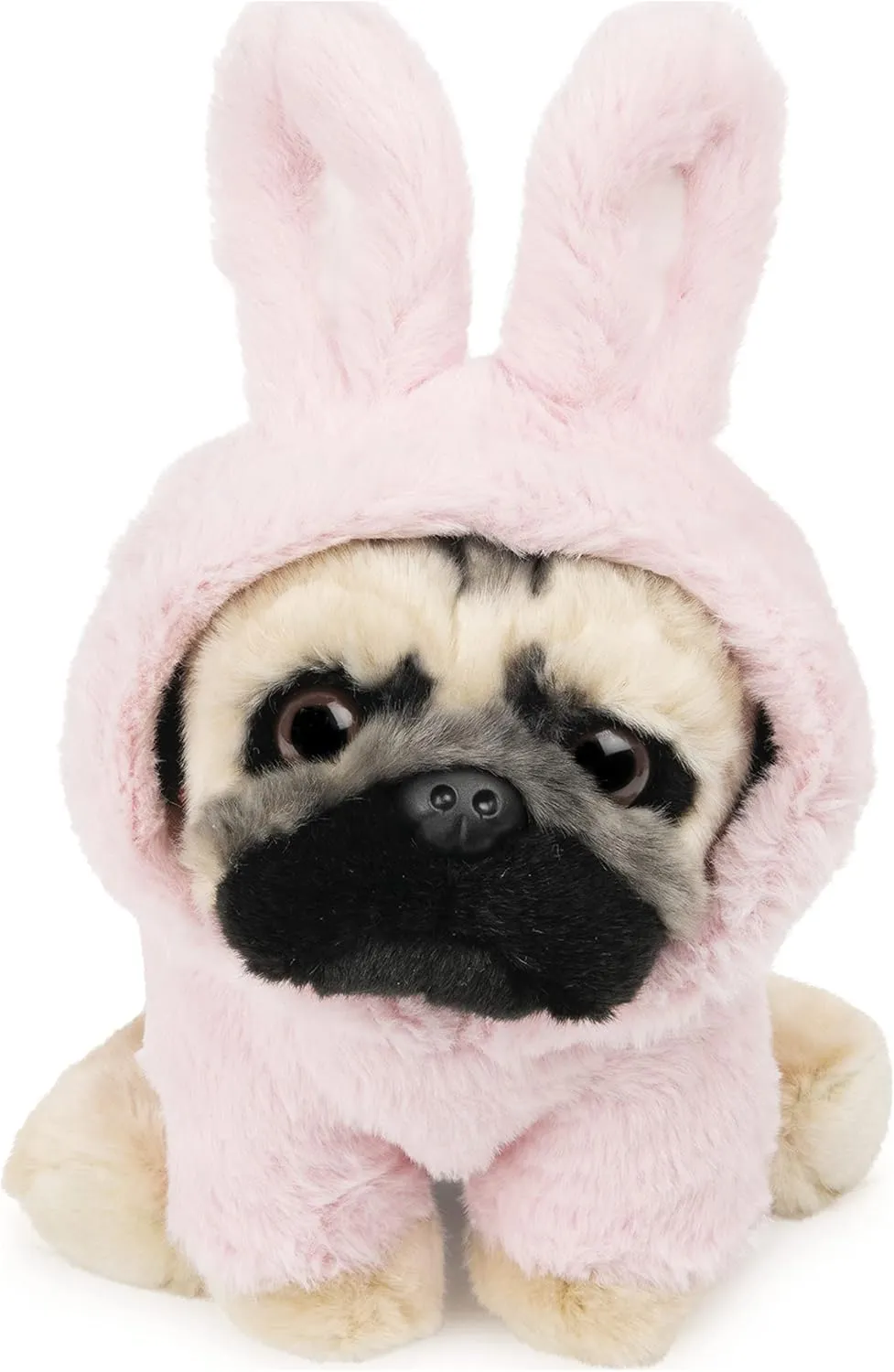 GUND Doug The Pug Fuzzy Pink Bunny Hoodie Doug Plush Stuffed Animal, Pink, 9”