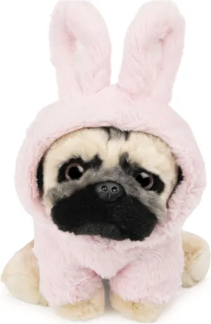 GUND Doug The Pug Fuzzy Pink Bunny Hoodie Doug Plush Stuffed Animal, Pink, 9”