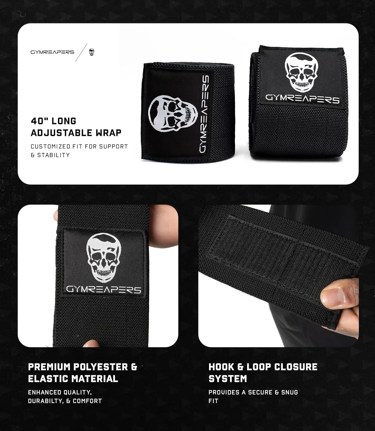 Gymreapers Weightlifting Elbow Wraps (1 Pair) - Flexible 40'' Elbow Compression Strap & Joint Support Brace - for Bench Press, Powerlifting, and Pressing