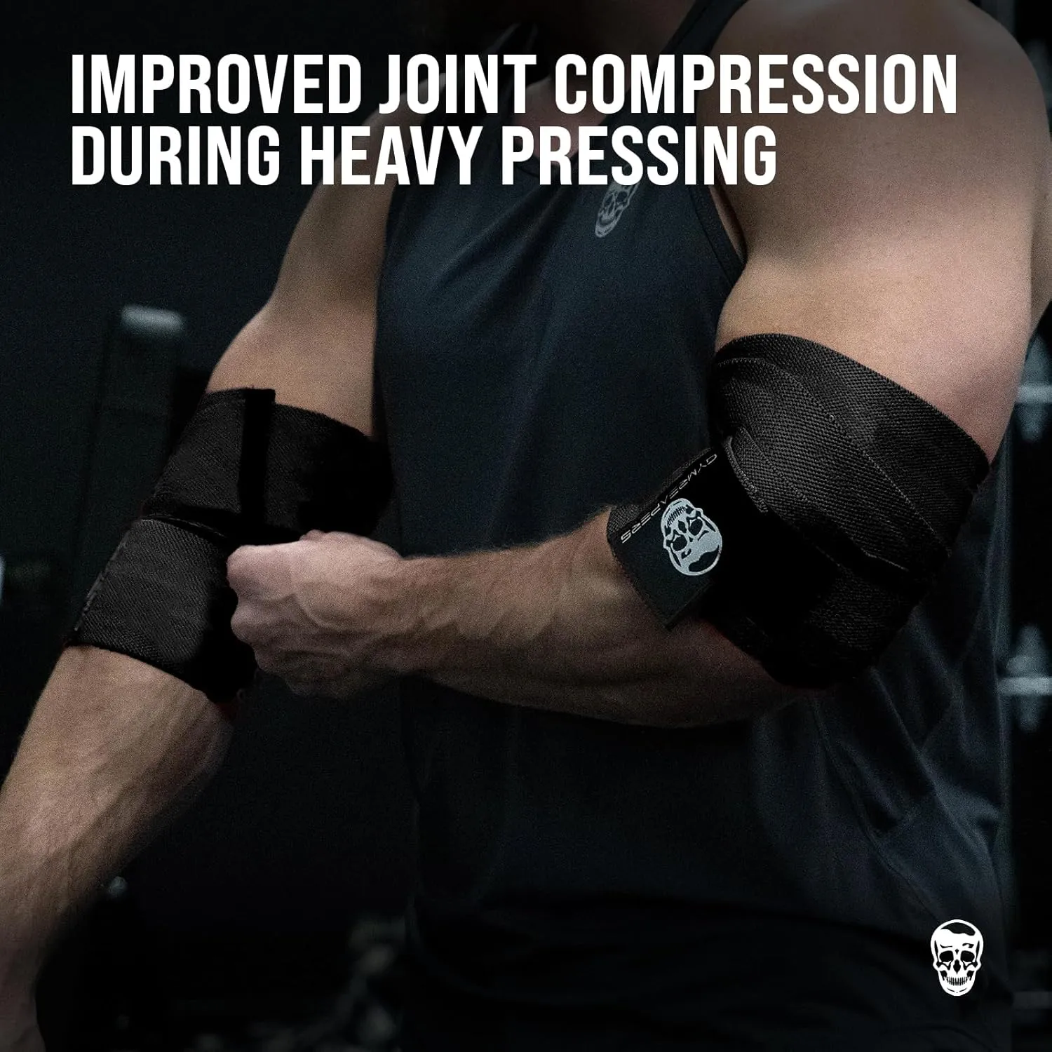 Gymreapers Weightlifting Elbow Wraps (1 Pair) - Flexible 40'' Elbow Compression Strap & Joint Support Brace - for Bench Press, Powerlifting, and Pressing