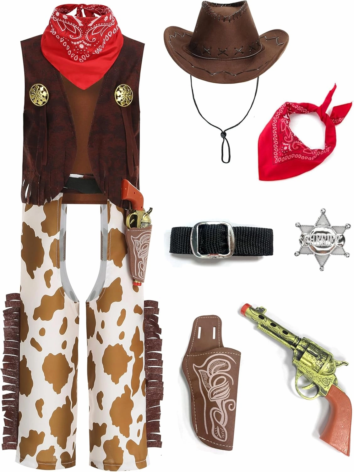 GZ-LAOPAITOU 8 Pcs Cowboy Costume for Boys, Kids Cowboy Outfit Brown Western Costume Toddler Role Play Halloween Cosplay