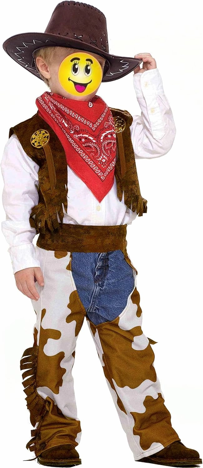 GZ-LAOPAITOU 8 Pcs Cowboy Costume for Boys, Kids Cowboy Outfit Brown Western Costume Toddler Role Play Halloween Cosplay