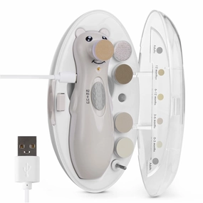 haakaa Rechargeable Baby Nail Trimmer with LED Light, Rechargeable Baby Nail File for Toddler/Newborn/Adults Toes and Fingernails, Additional Replacement Heads & Charging Cable, Compact Case, Pebble