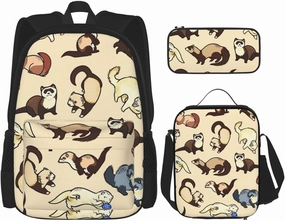 Hairy Ferret Print Versatile Adjustable Shoulder Fashion Backpack Lunch Bag Pencil Case Large Capacity