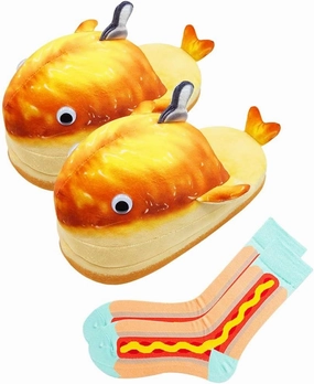 Hamburger Slippers Food Shoes Plush Hamburger Shaped Funny Warm Slippers with Hot Dog Socks