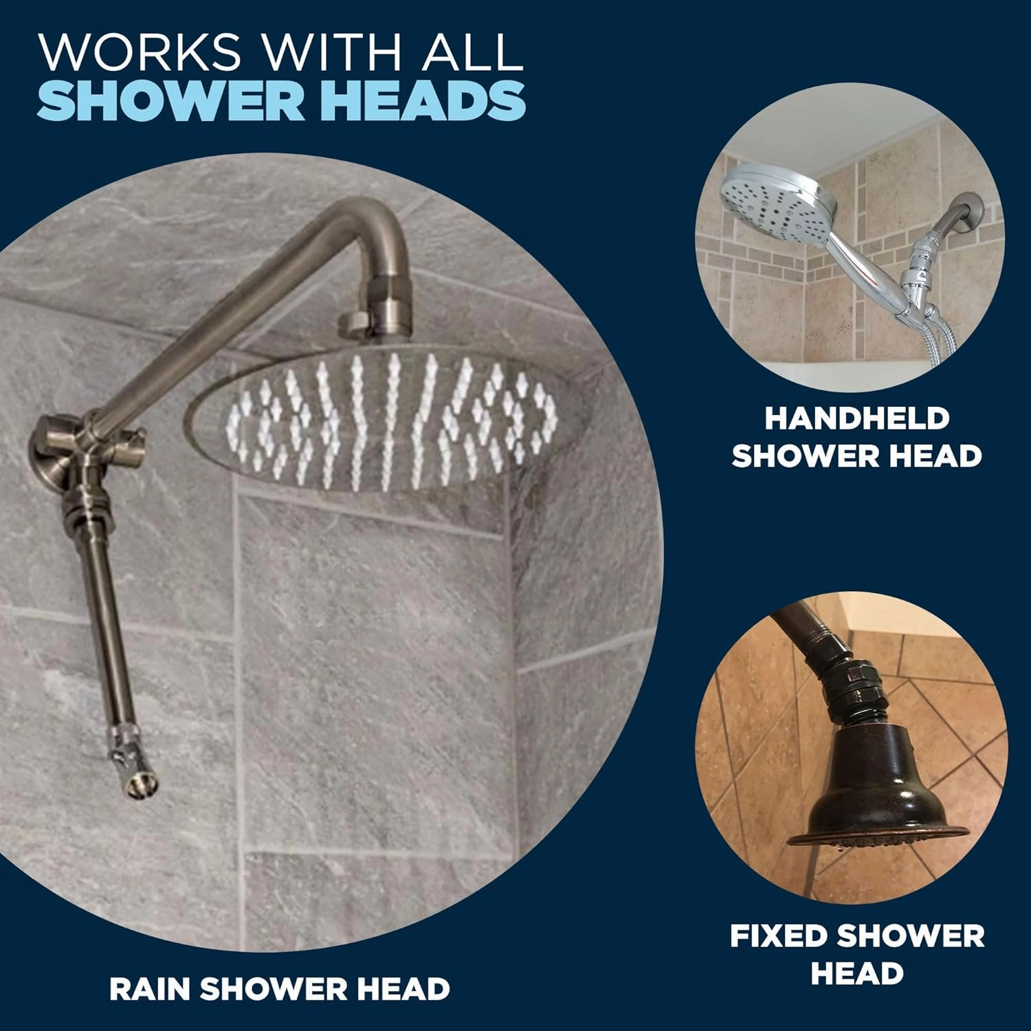 HammerHead Showers® ALL METAL Shower Head Swivel Ball Adapter, Brushed Nickel | Adjustable Pivot Ball To Adjust Showerhead Angle | Universal Connector Joint Fits Fixed, Hand Held & Rain Shower Heads