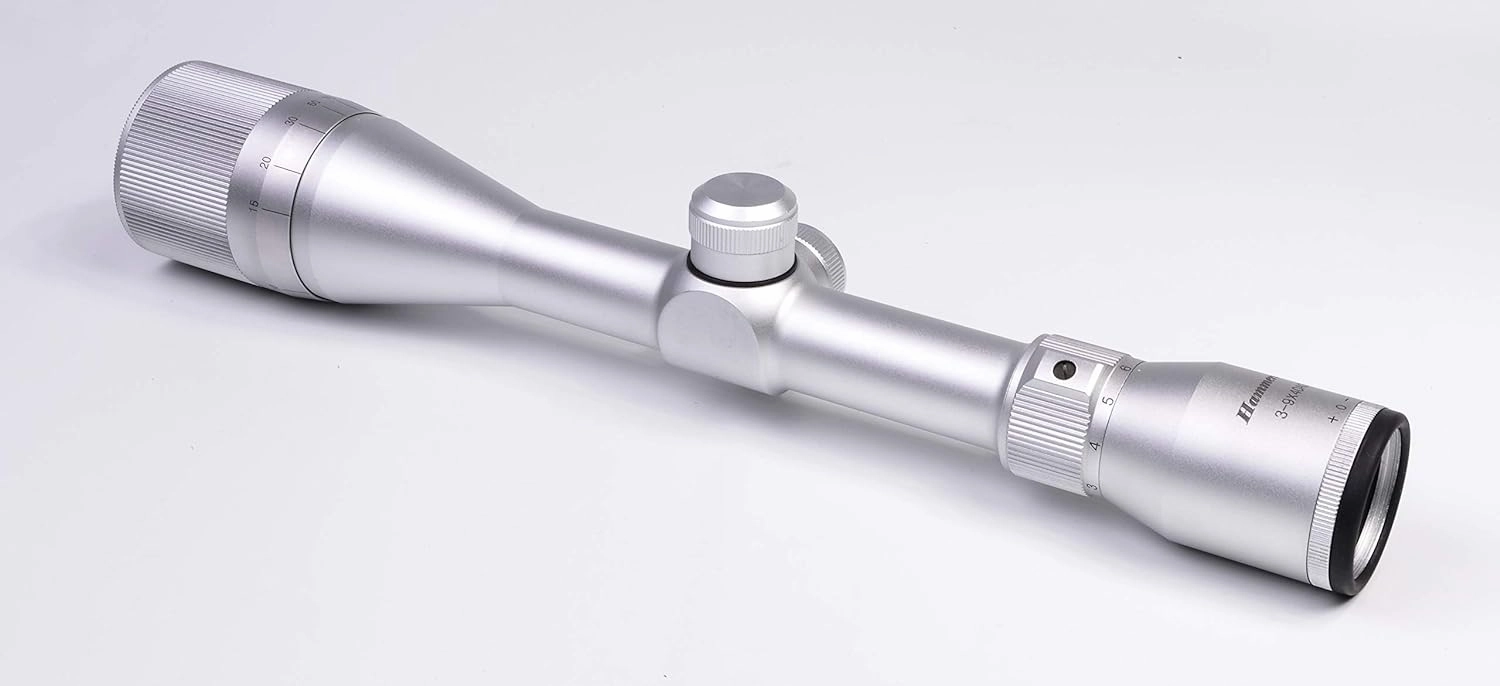 Hammers Stainless Silver Chrome Rifle Scope 3-9x40 AO Parallax Adjustable Objective with See-Thru Weaver Base Scope Rings
