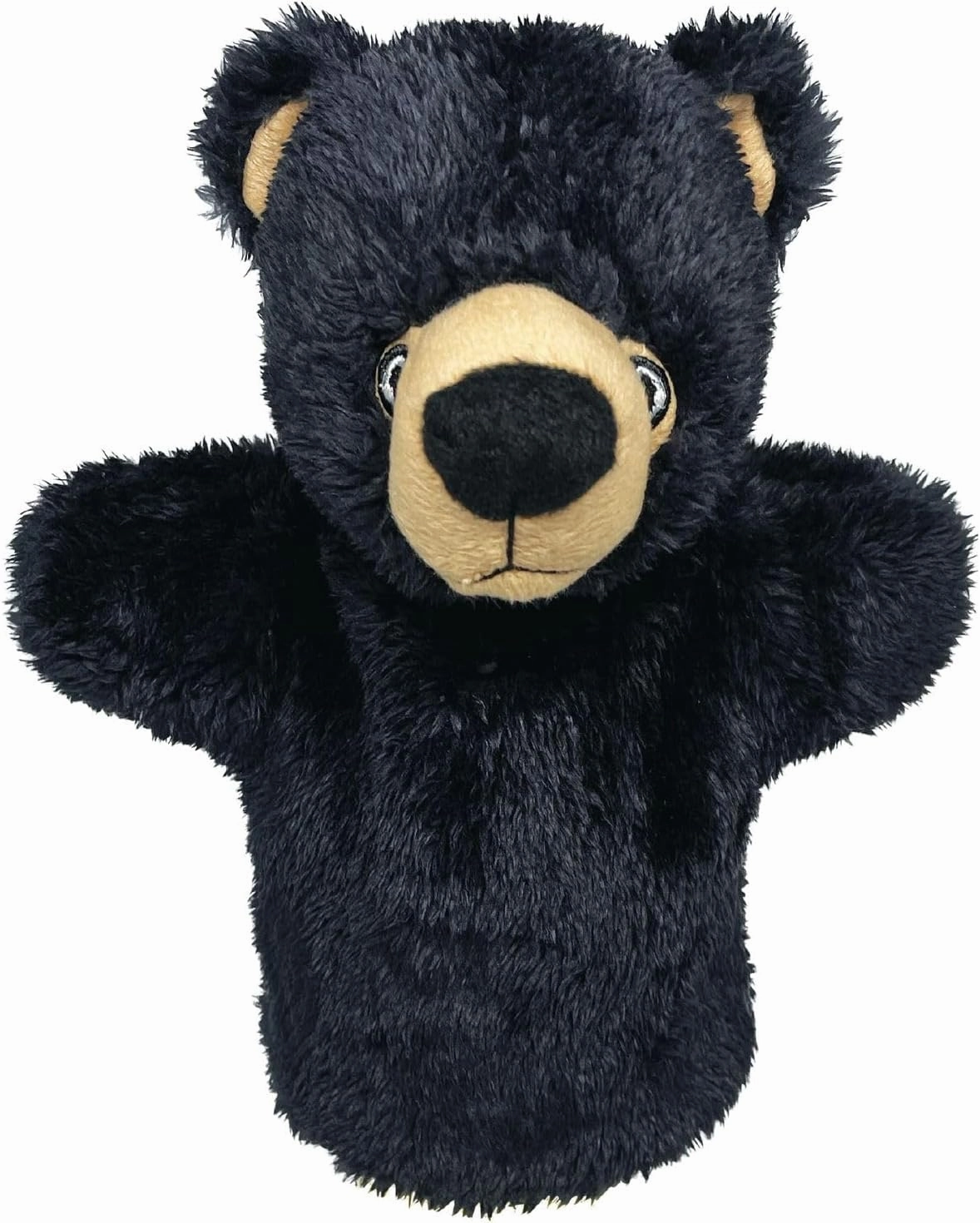 Hand Puppet - Black Bear from Deluxebase. Plush Animal Puppets for Kids Made from Recycled Plastic Bottles, Eco-Friendly Toys for Pretend Play, Gifts and Creative Playtime.