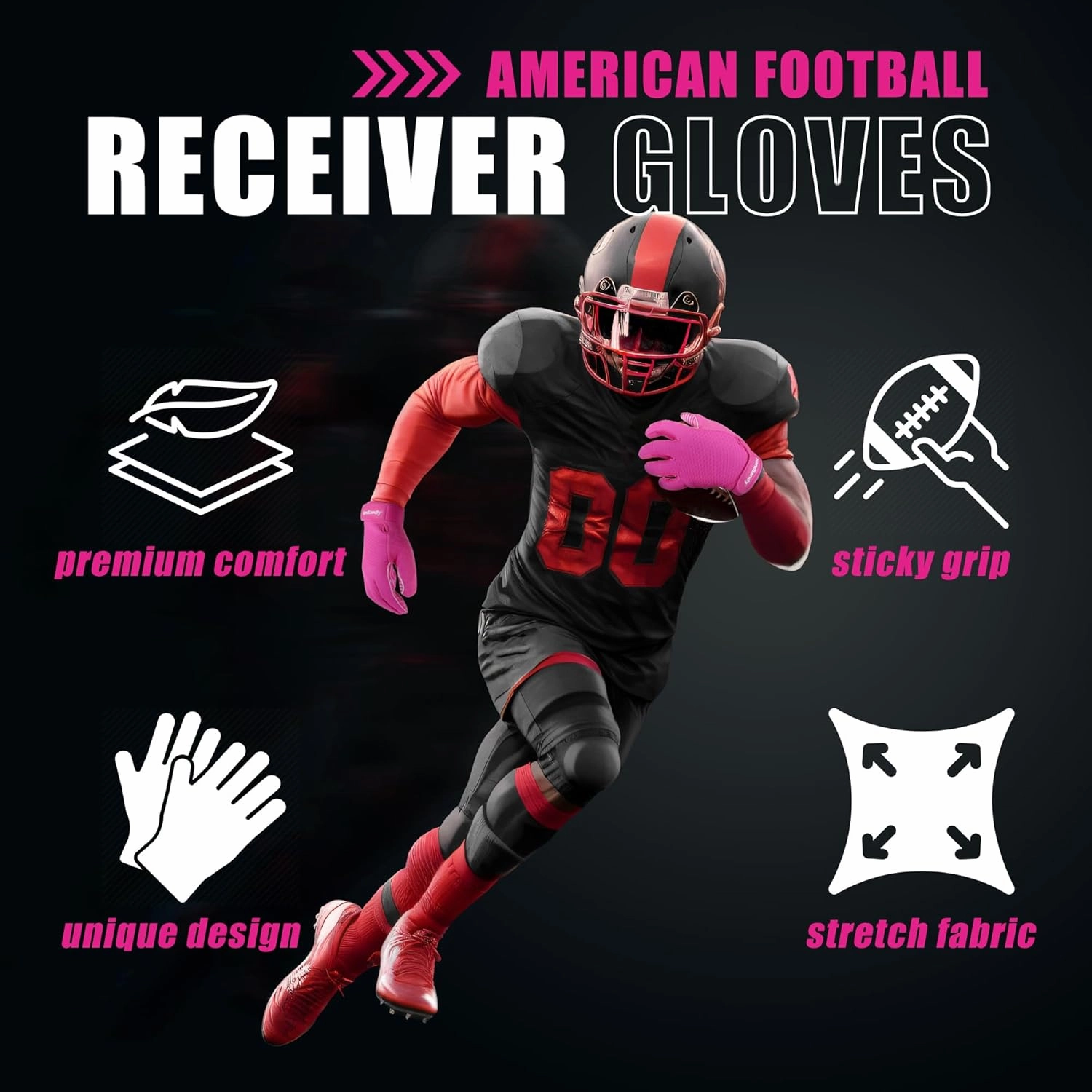 HANDLANDY Football Gloves Men, Sticky Wide Receiver Grip Gloves, Stretch Fit Football Glove Adult