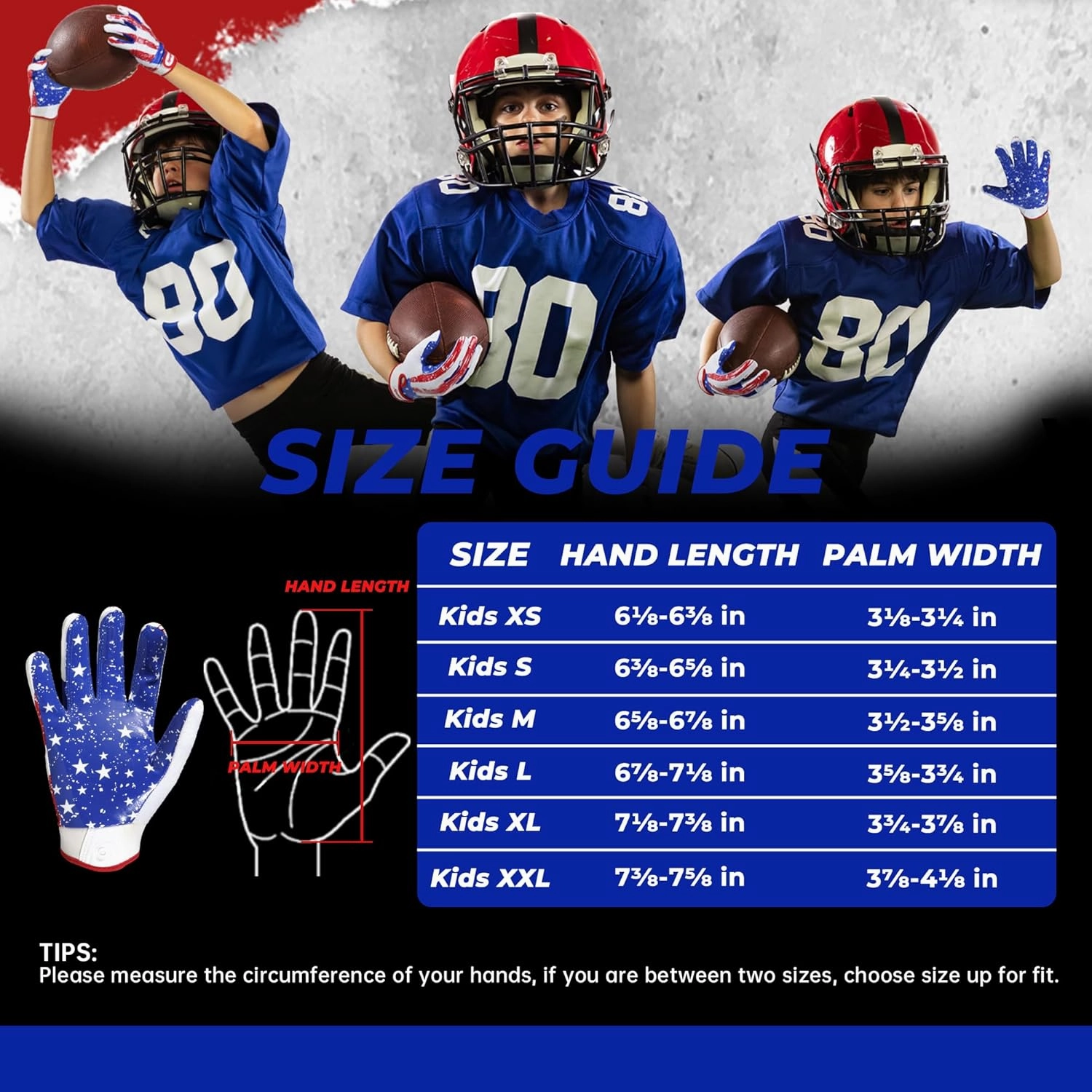 HANDLANDY Youth Football Gloves for Boys Girls, Sticky Wide Receiver Gloves for Kids, Junior Flag Football Gloves