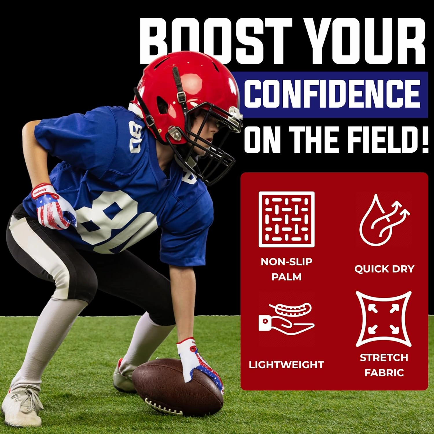 HANDLANDY Youth Football Gloves for Boys Girls, Sticky Wide Receiver Gloves for Kids, Junior Flag Football Gloves